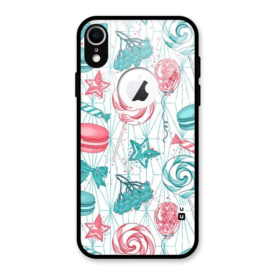 Candies And Macroons Glass Back Case for iPhone XR Logo Cut