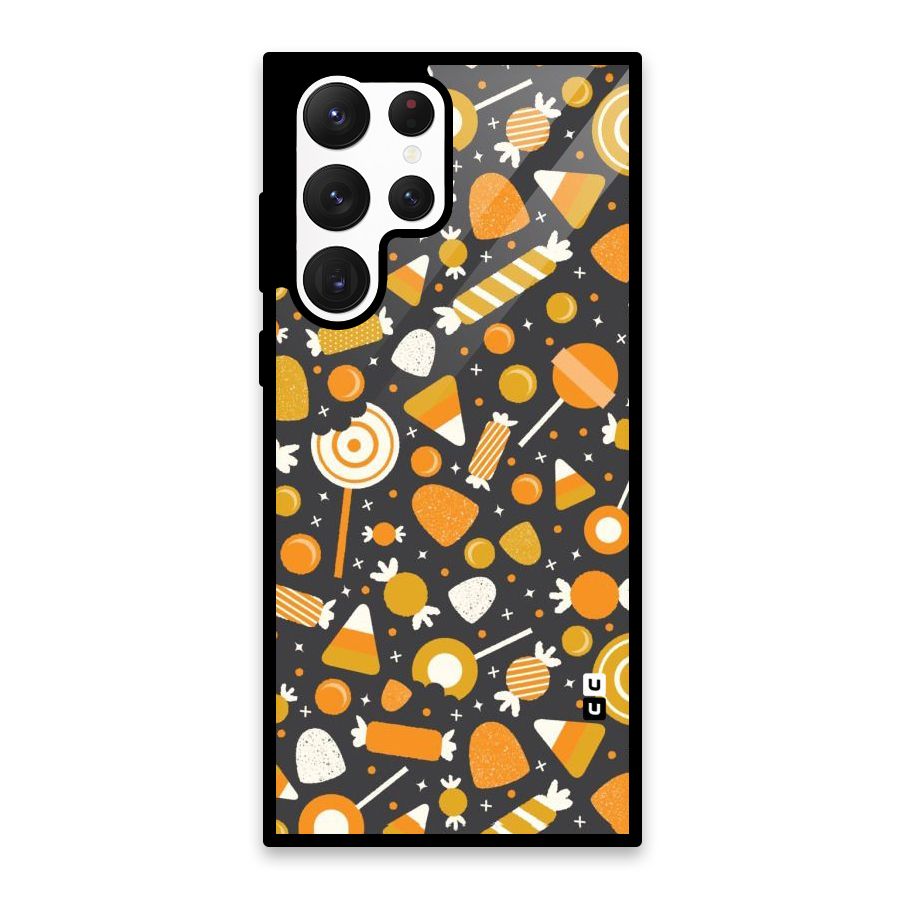 Candies Pattern Glass Back Case for Galaxy S22 Ultra 5G