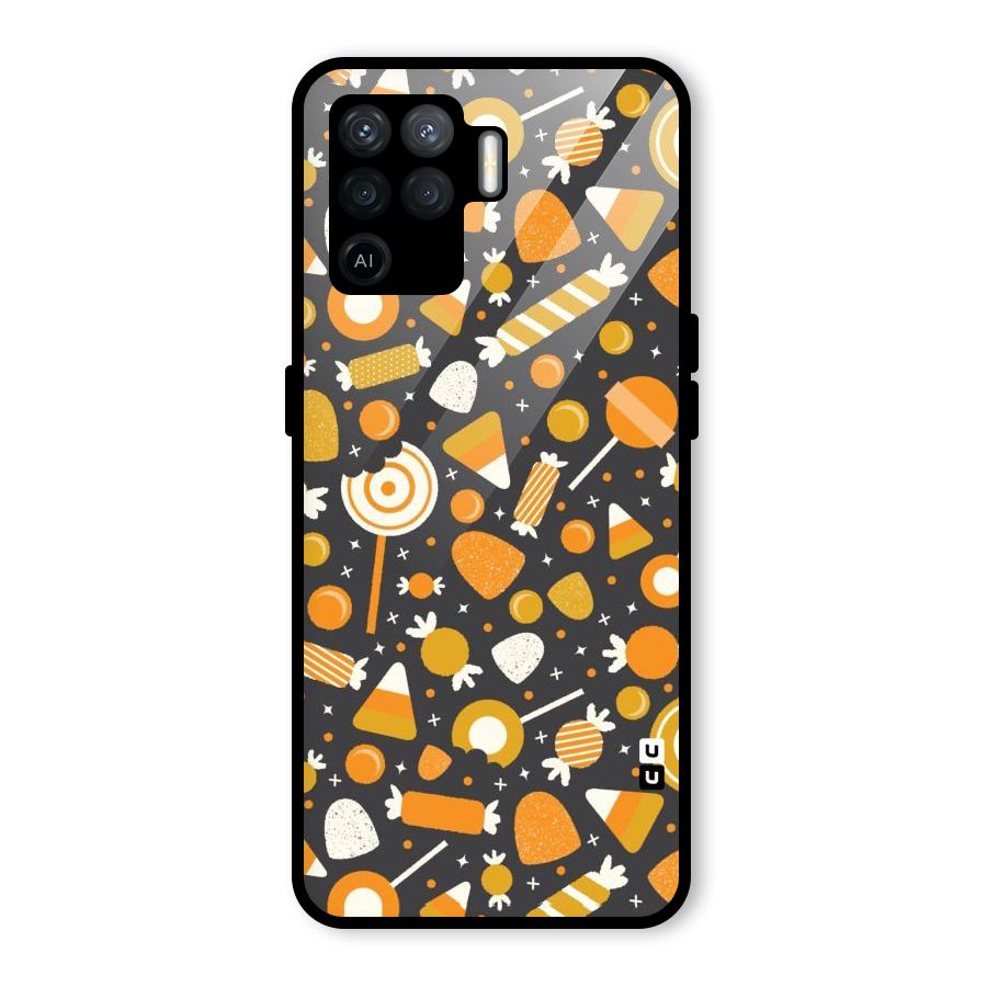 Candies Pattern Glass Back Case for Oppo F19 Pro