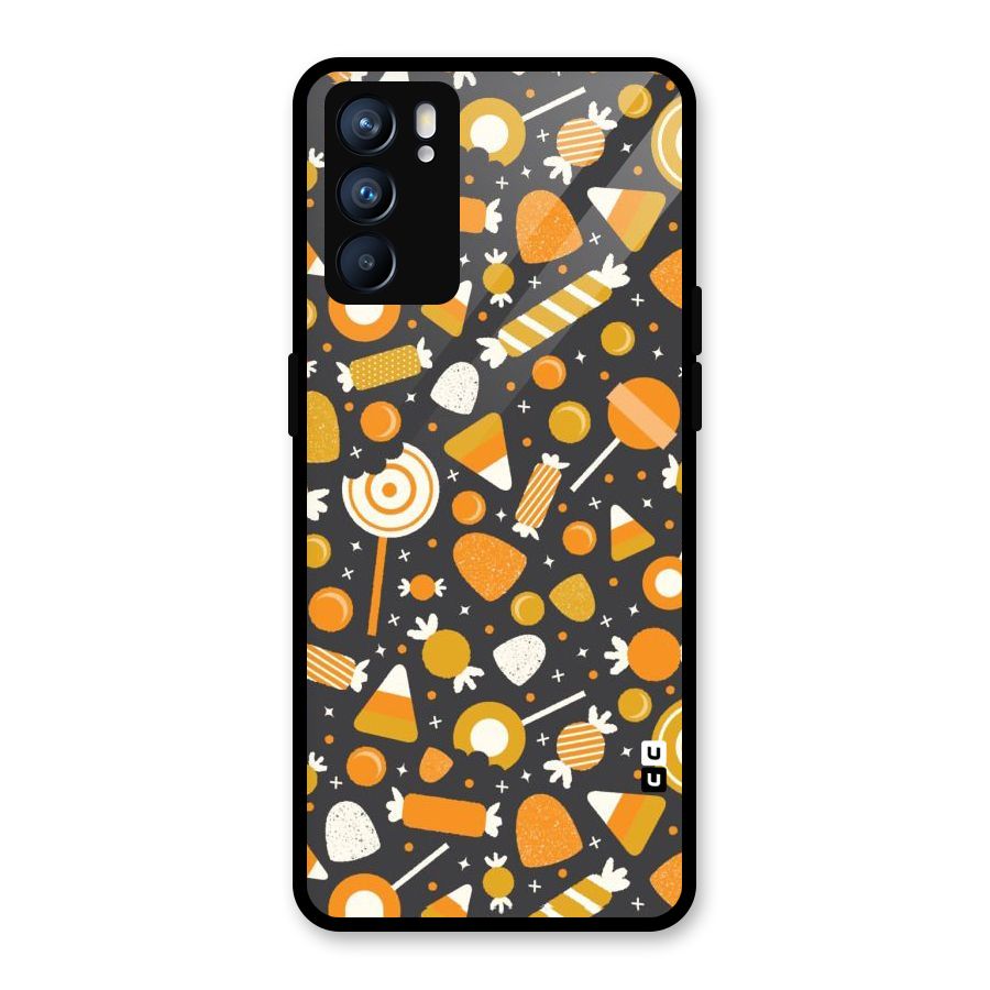 Candies Pattern Glass Back Case for Oppo Reno6 5G
