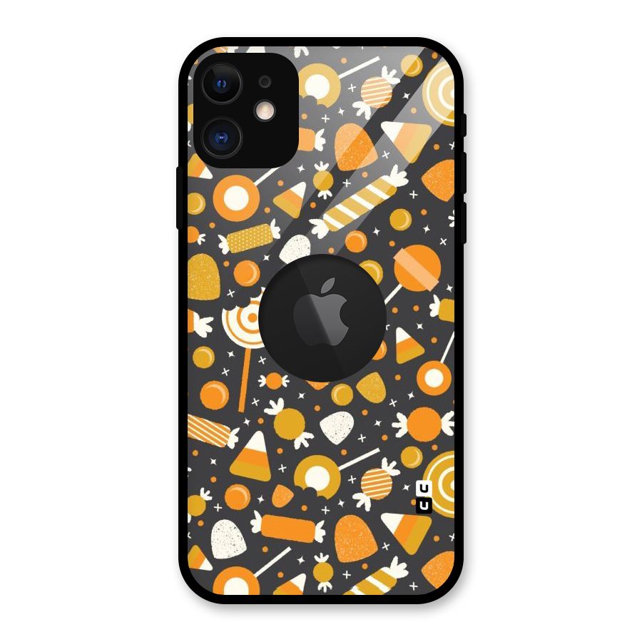 Candies Pattern Glass Back Case for iPhone 11 Logo Cut