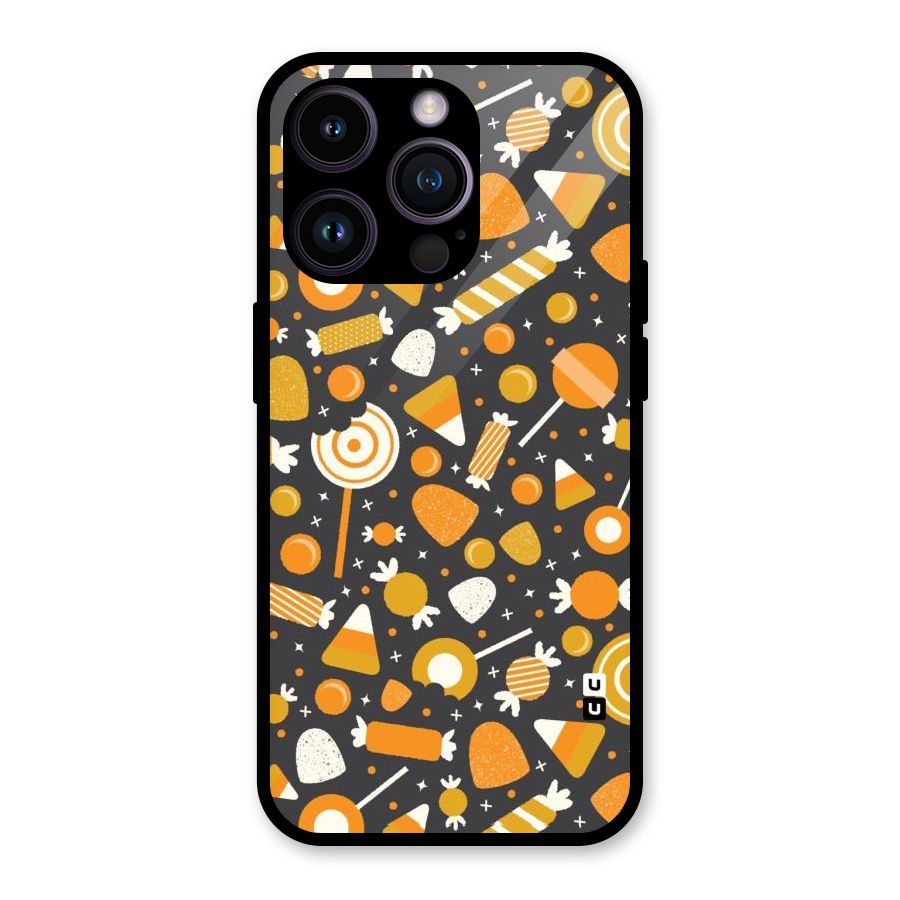 Candies Pattern Glass Back Case for iPhone 14 Pro