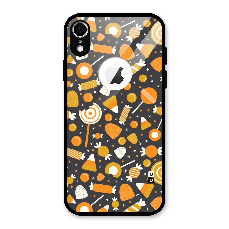 Candies Pattern Glass Back Case for iPhone XR Logo Cut