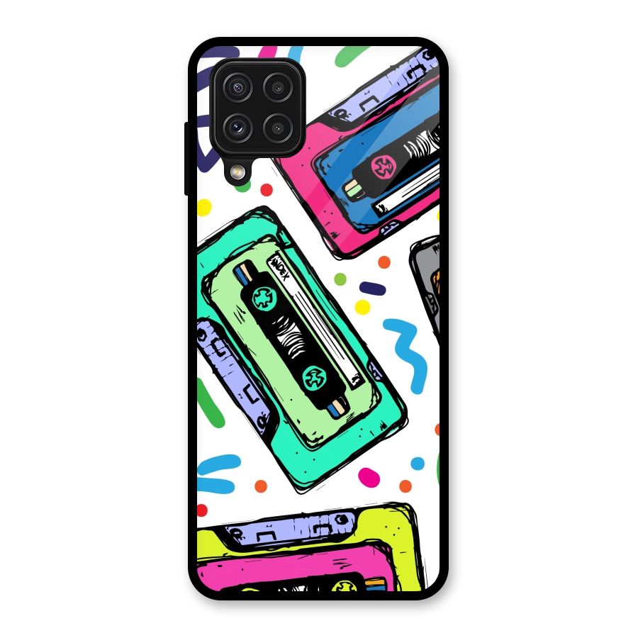 Cassette Pattern Glass Back Case for Galaxy A22 4G