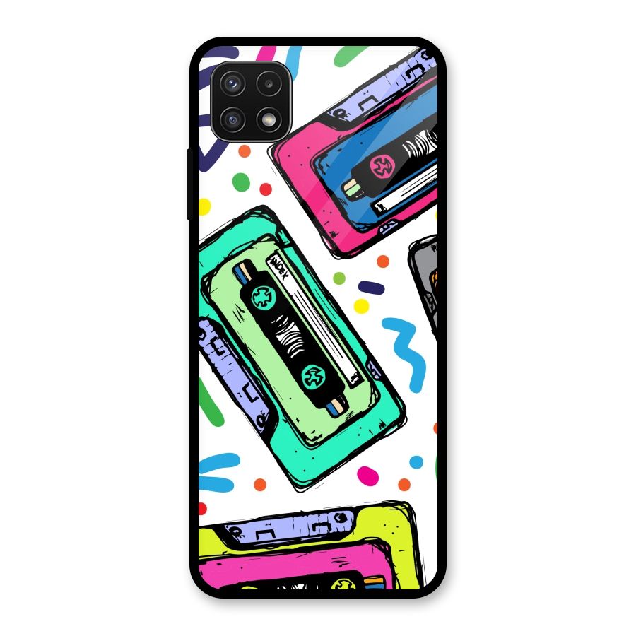 Cassette Pattern Glass Back Case for Galaxy A22 5G