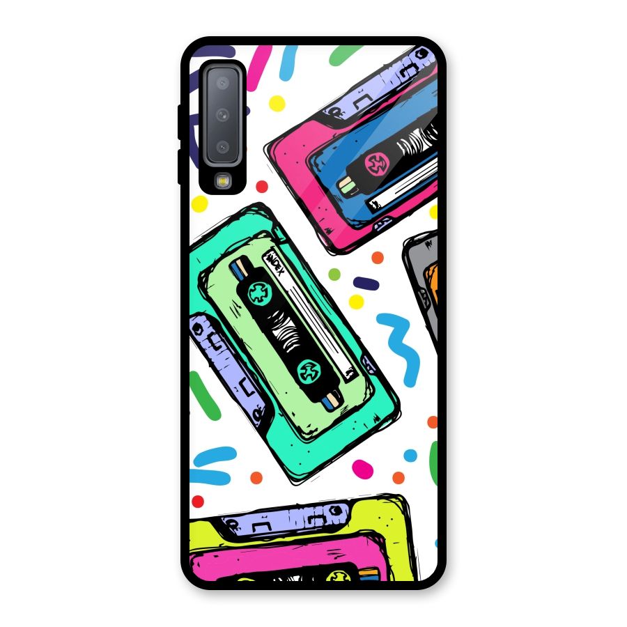 Cassette Pattern Glass Back Case for Galaxy A7 (2018)