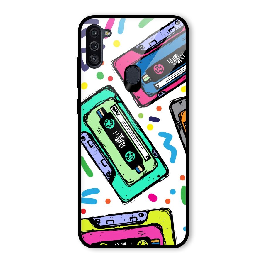Cassette Pattern Glass Back Case for Galaxy M11