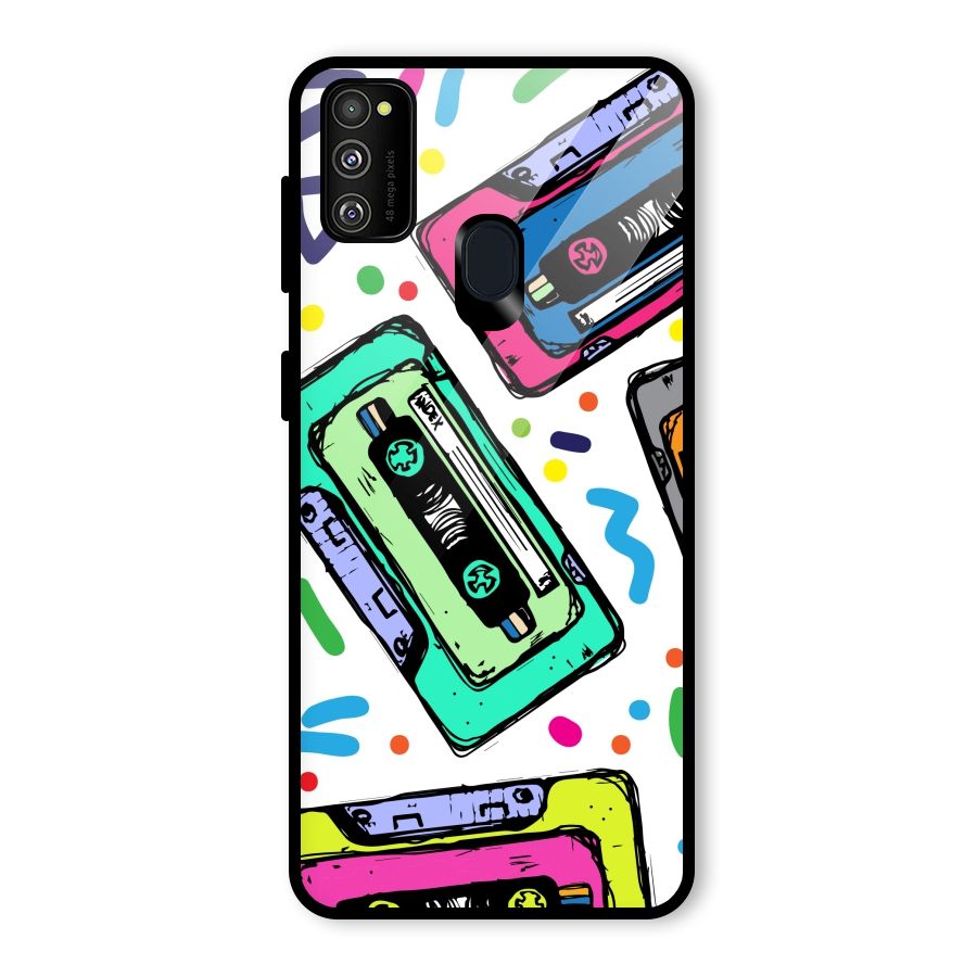 Cassette Pattern Glass Back Case for Galaxy M30s