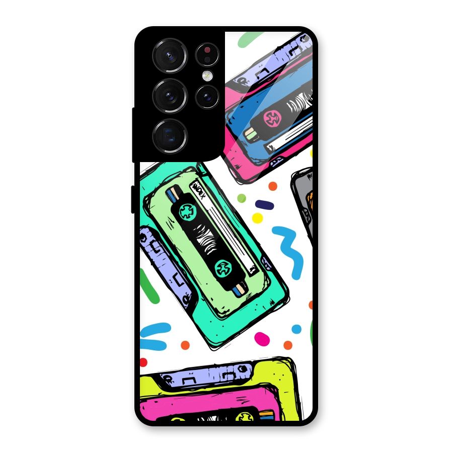 Cassette Pattern Glass Back Case for Galaxy S21 Ultra 5G