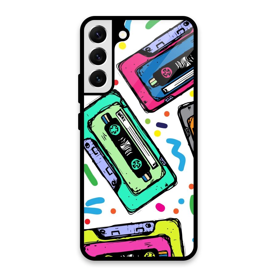 Cassette Pattern Glass Back Case for Galaxy S22 Plus 5G