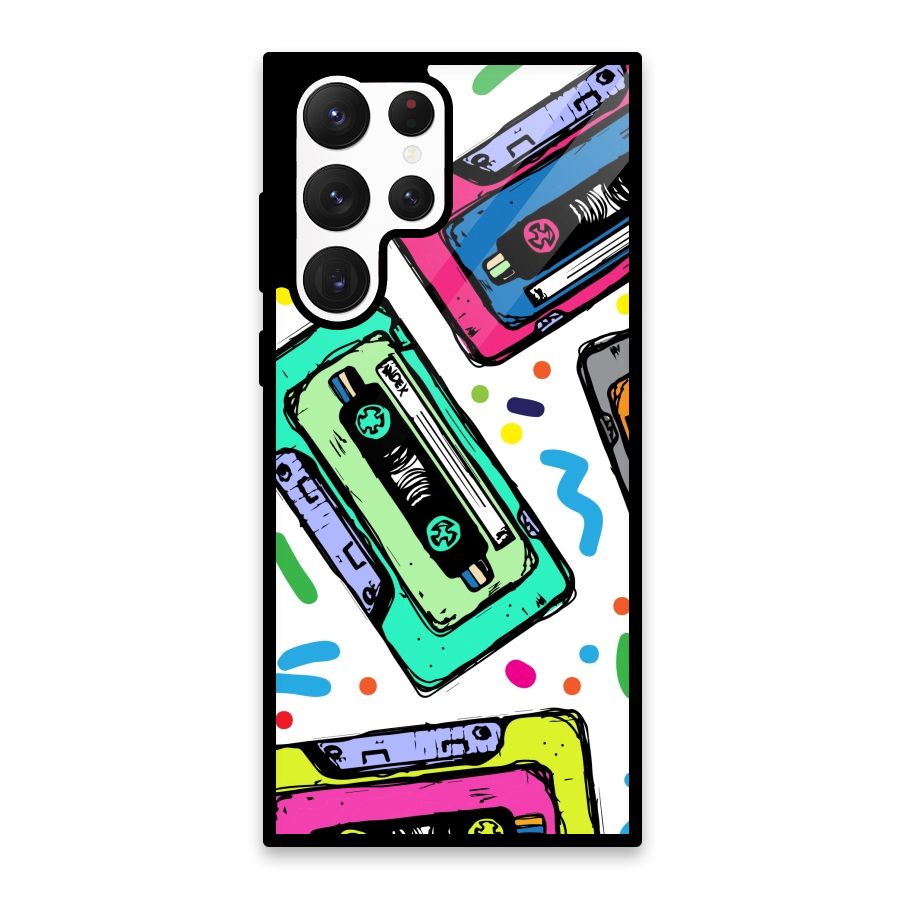 Cassette Pattern Glass Back Case for Galaxy S22 Ultra 5G