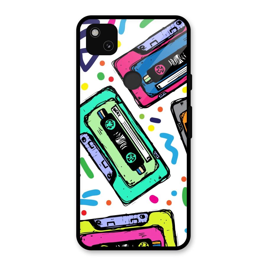 Cassette Pattern Glass Back Case for Google Pixel 4a