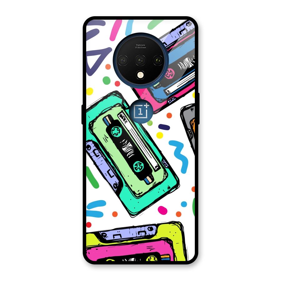 Cassette Pattern Glass Back Case for OnePlus 7T