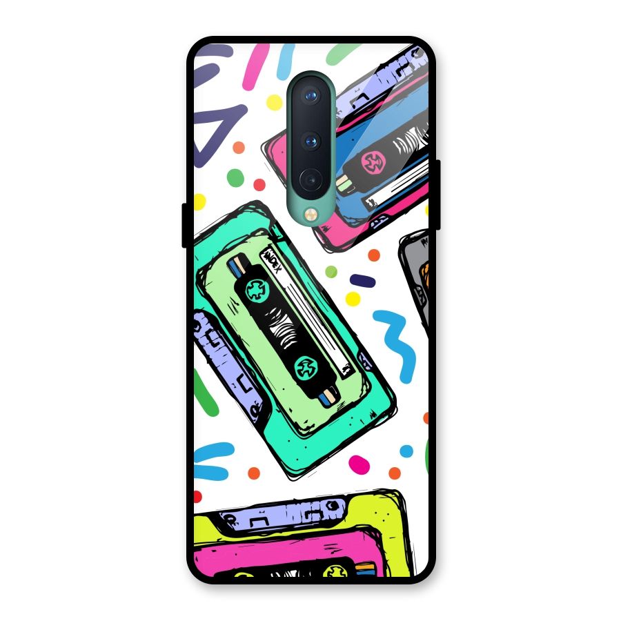 Cassette Pattern Glass Back Case for OnePlus 8