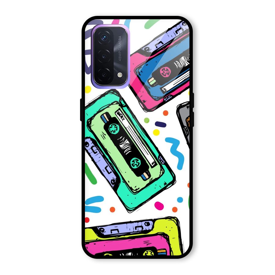 Cassette Pattern Glass Back Case for Oppo A74 5G
