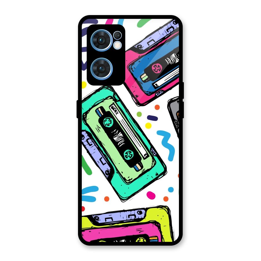 Cassette Pattern Glass Back Case for Oppo Reno7 5G