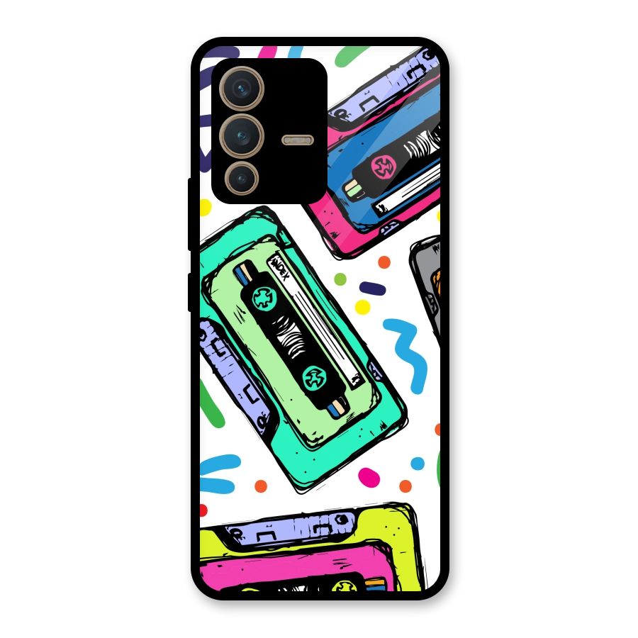 Cassette Pattern Glass Back Case for Vivo V23 5G