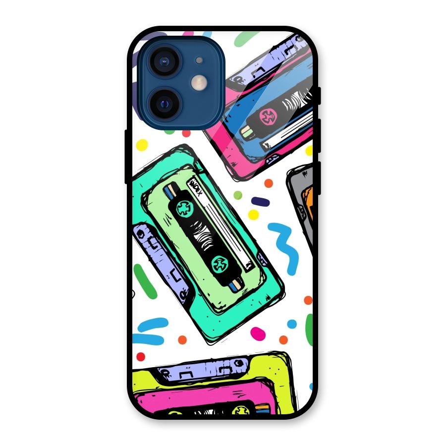 Cassette Pattern Glass Back Case for iPhone 12 Mini
