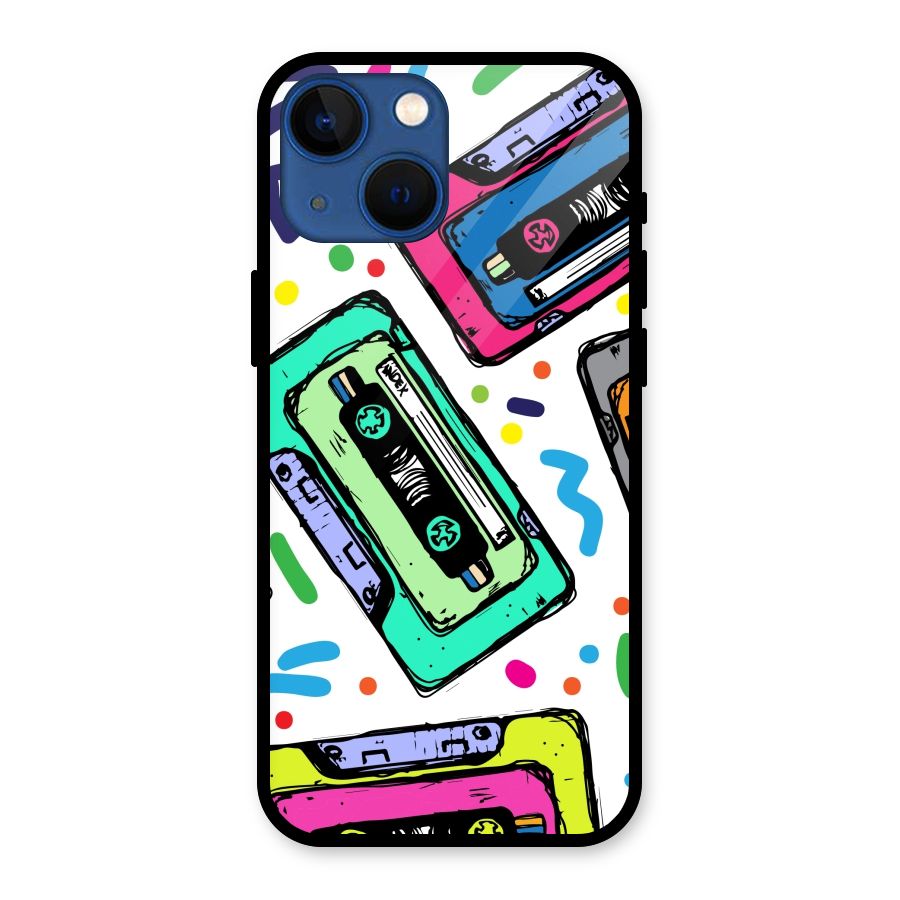 Cassette Pattern Glass Back Case for iPhone 13 Mini