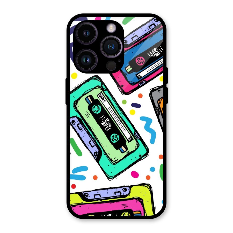 Cassette Pattern Glass Back Case for iPhone 14 Pro