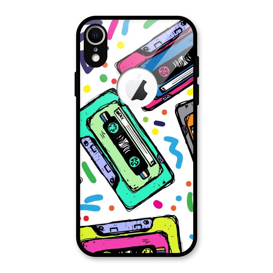 Cassette Pattern Glass Back Case for iPhone XR Logo Cut