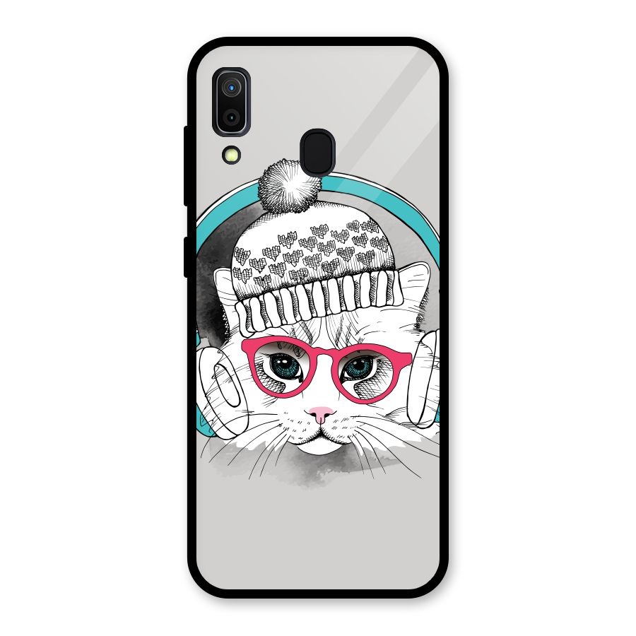 Cat Headphones Glass Back Case for Galaxy A30