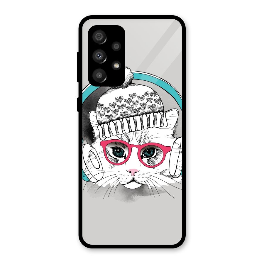 Cat Headphones Glass Back Case for Galaxy A32