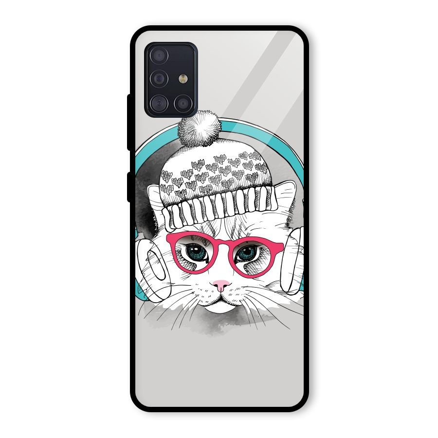 Cat Headphones Glass Back Case for Galaxy A51