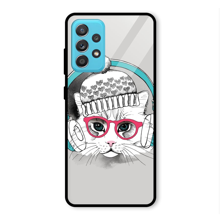 Cat Headphones Glass Back Case for Galaxy A52
