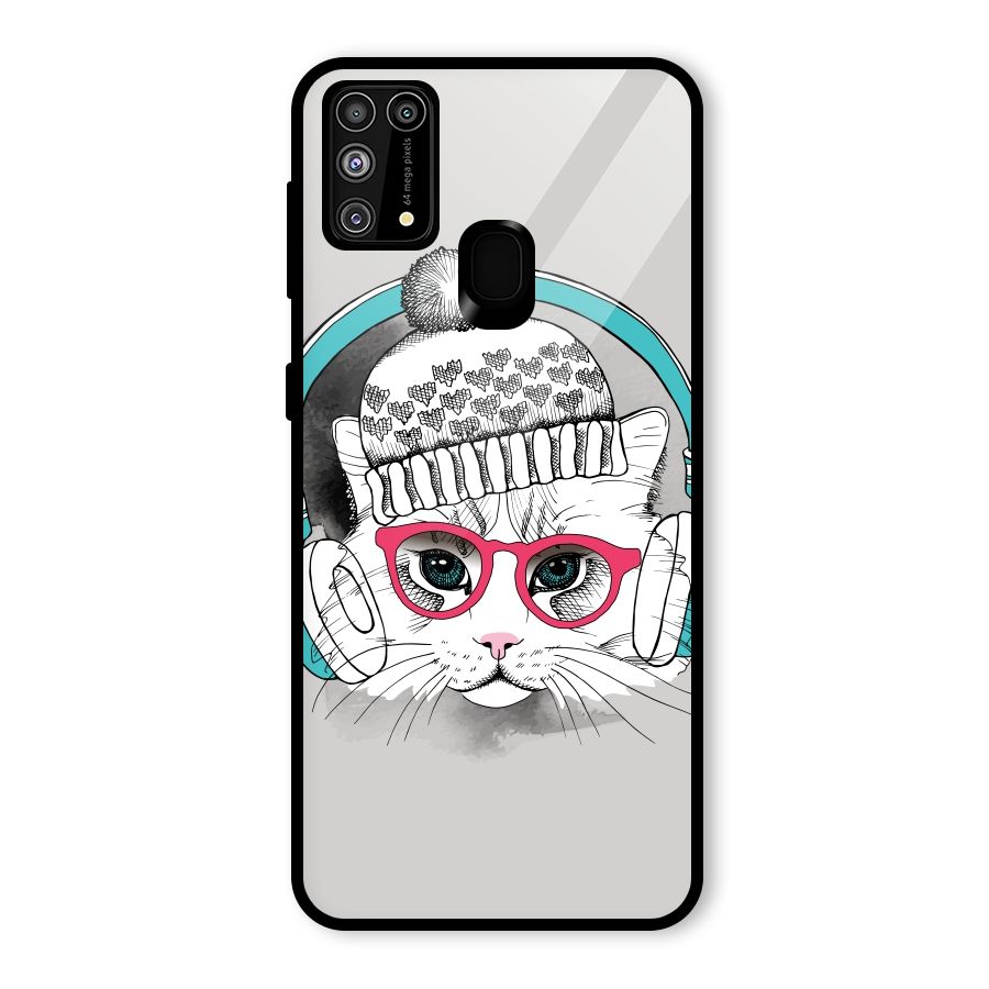 Cat Headphones Glass Back Case for Galaxy F41