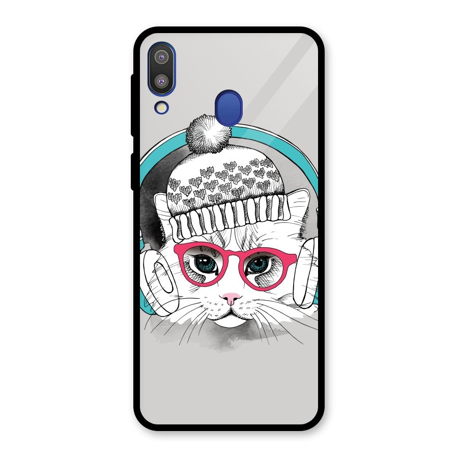 Cat Headphones Glass Back Case for Galaxy M20