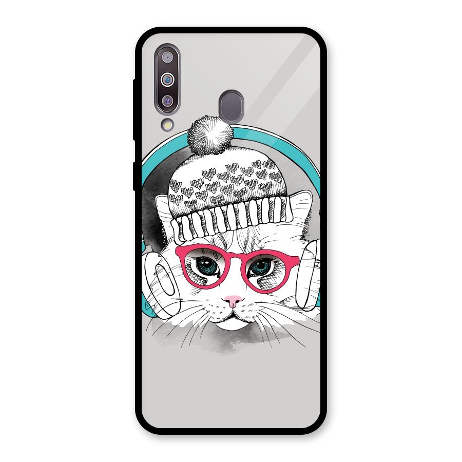 Cat Headphones Glass Back Case for Galaxy M30