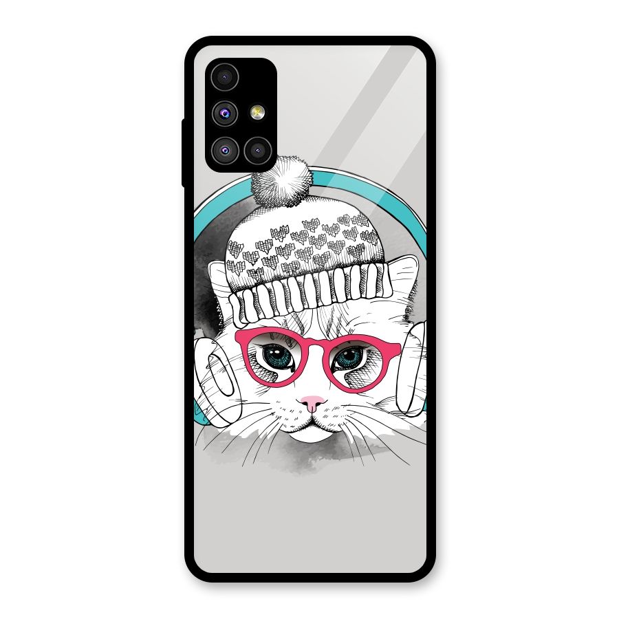 Cat Headphones Glass Back Case for Galaxy M51