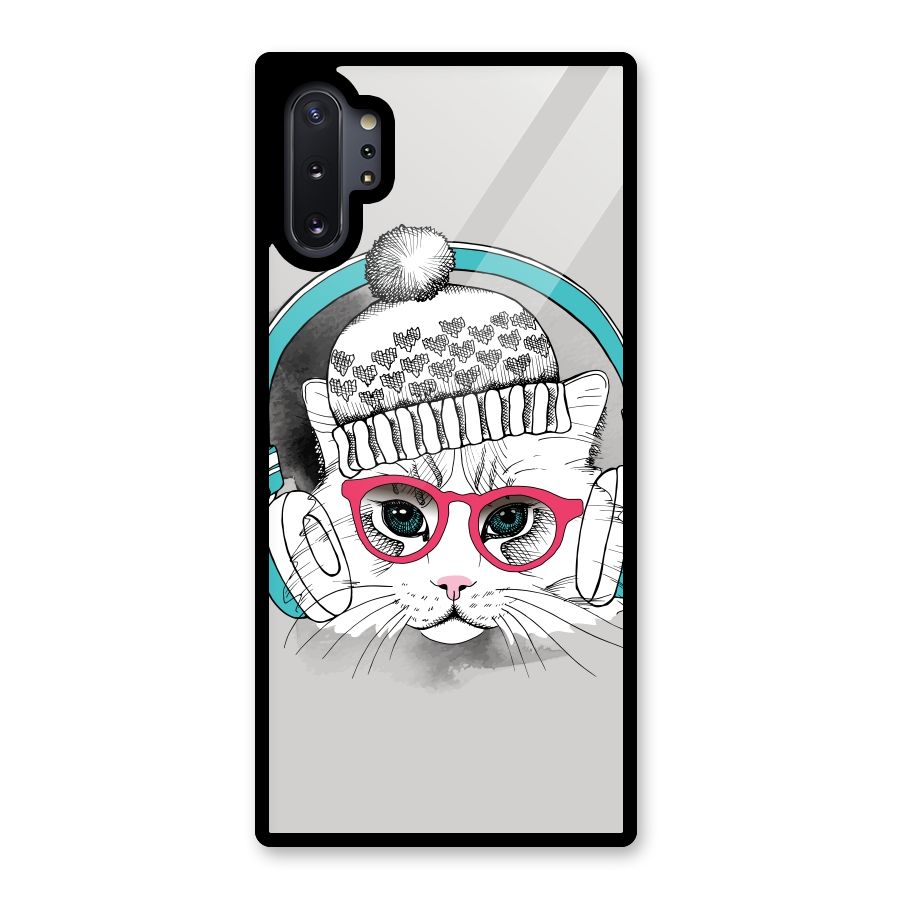 Cat Headphones Glass Back Case for Galaxy Note 10 Plus