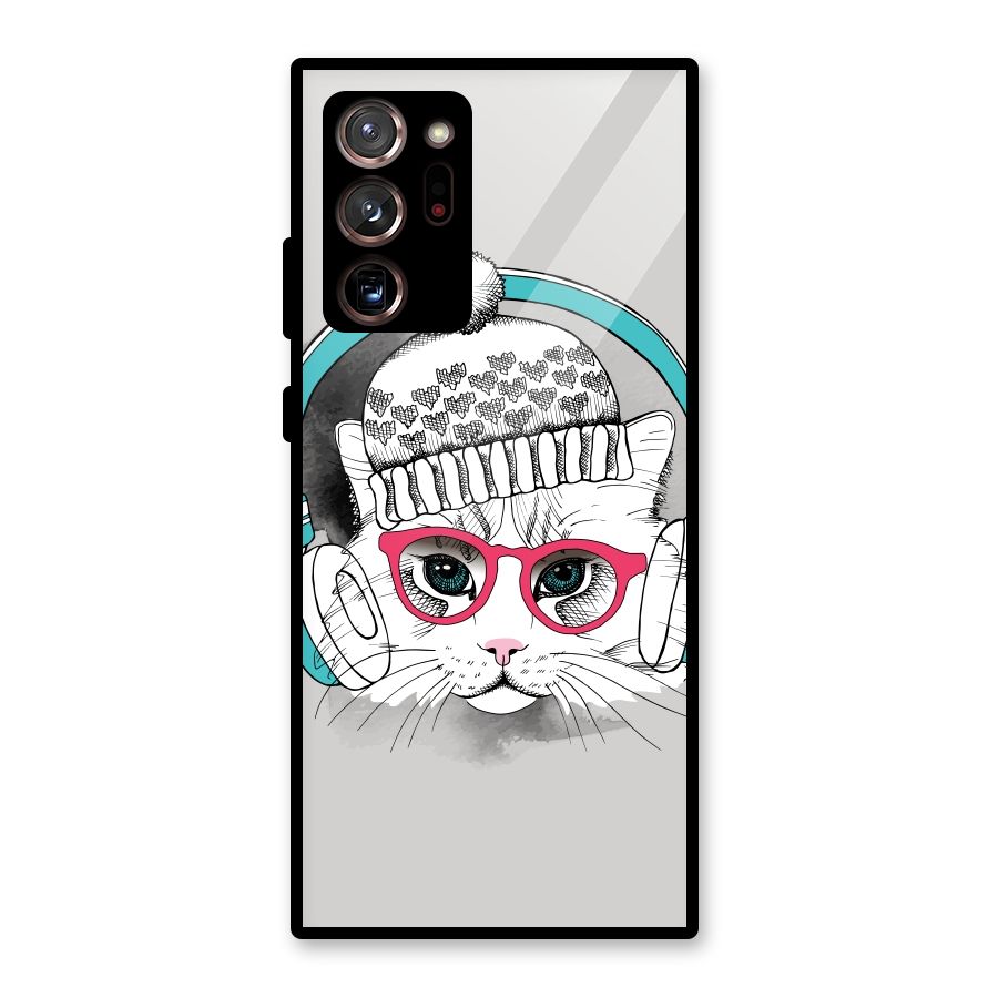 Cat Headphones Glass Back Case for Galaxy Note 20 Ultra