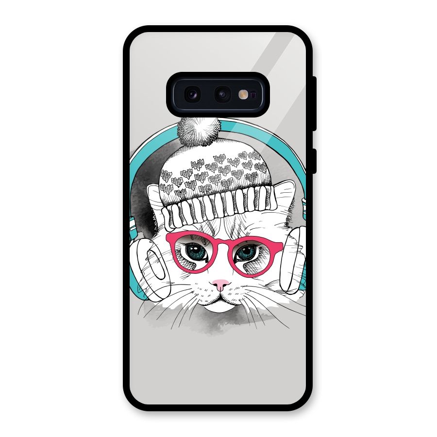 Cat Headphones Glass Back Case for Galaxy S10e