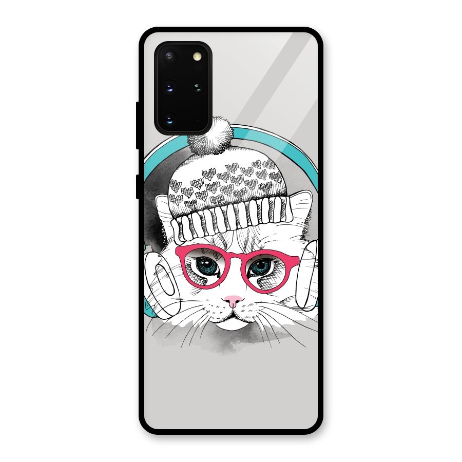 Cat Headphones Glass Back Case for Galaxy S20 Plus