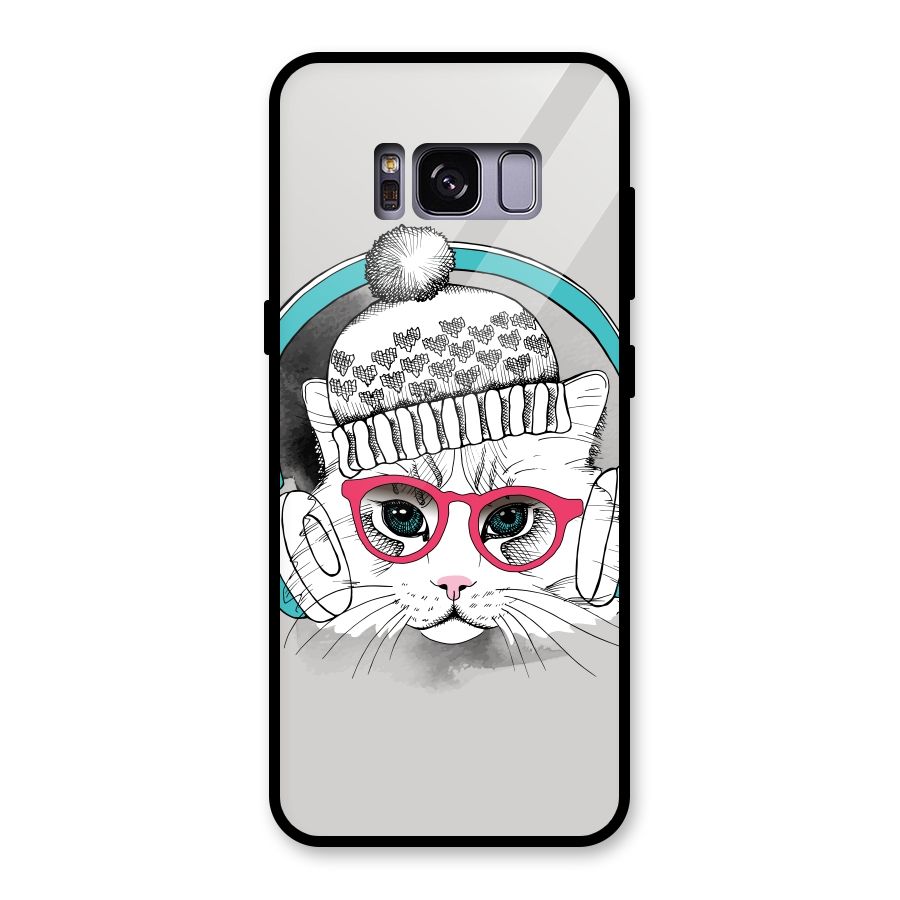 Cat Headphones Glass Back Case for Galaxy S8