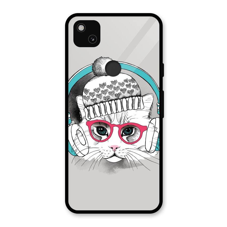 Cat Headphones Glass Back Case for Google Pixel 4a