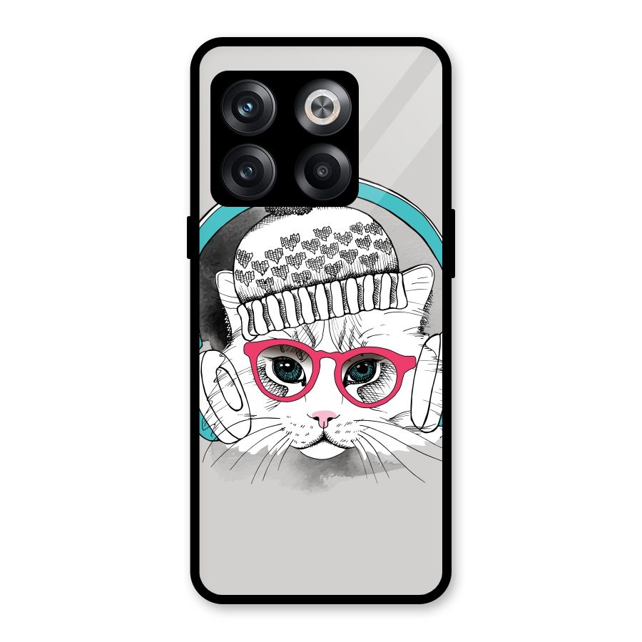 Cat Headphones Glass Back Case for OnePlus 10T