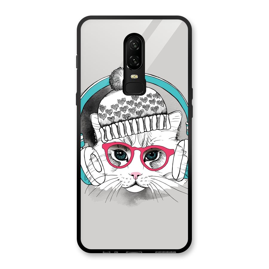 Cat Headphones Glass Back Case for OnePlus 6