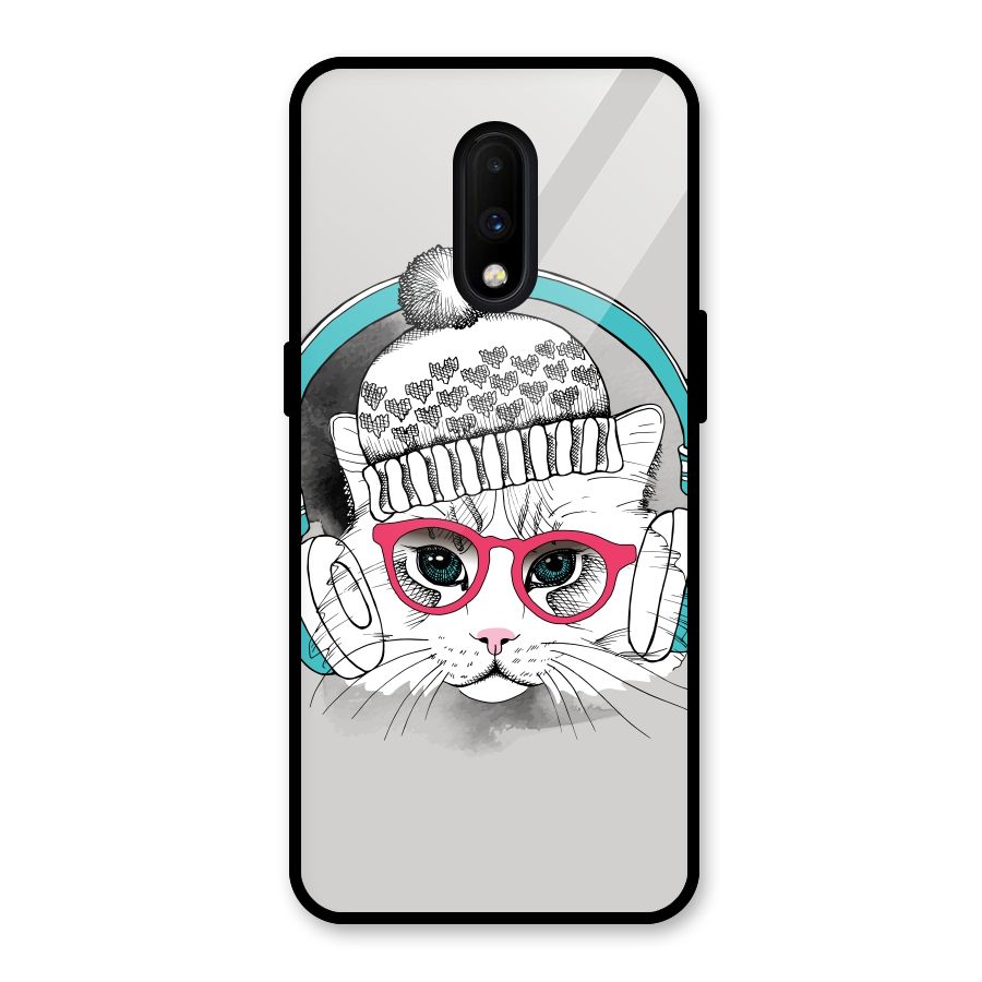 Cat Headphones Glass Back Case for OnePlus 7