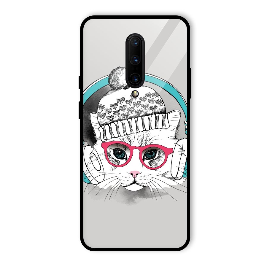 Cat Headphones Glass Back Case for OnePlus 7 Pro
