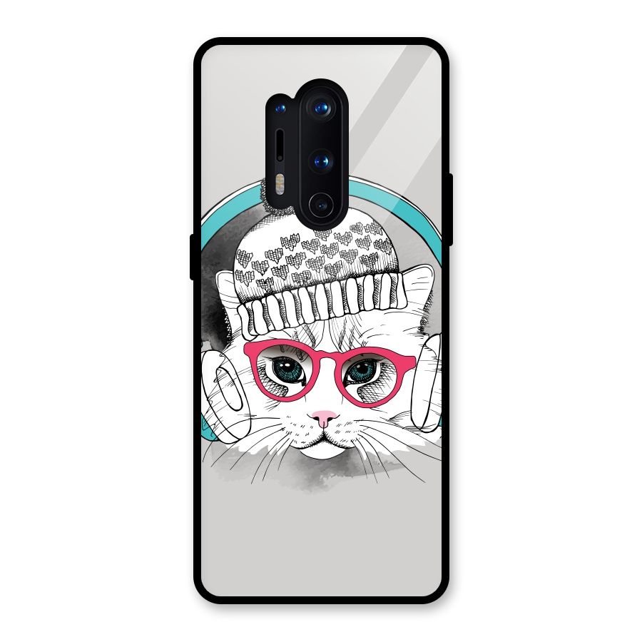 Cat Headphones Glass Back Case for OnePlus 8 Pro