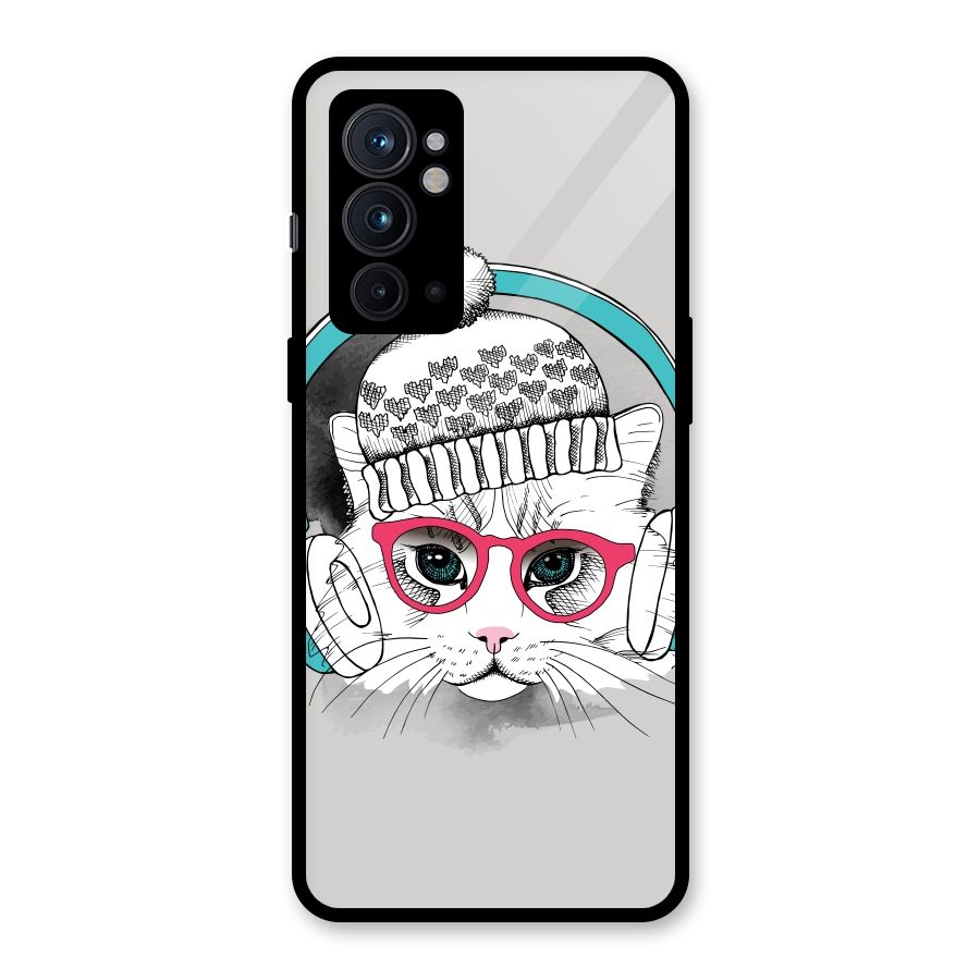 Cat Headphones Glass Back Case for OnePlus 9RT 5G