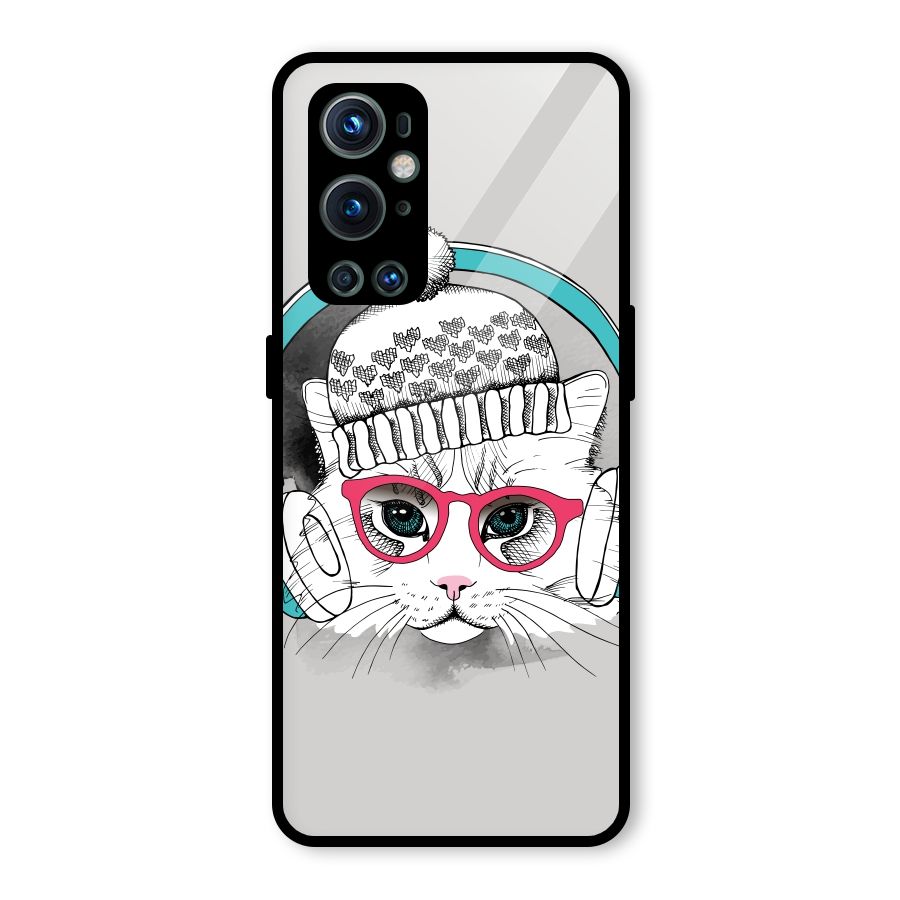 Cat Headphones Glass Back Case for OnePlus 9 Pro