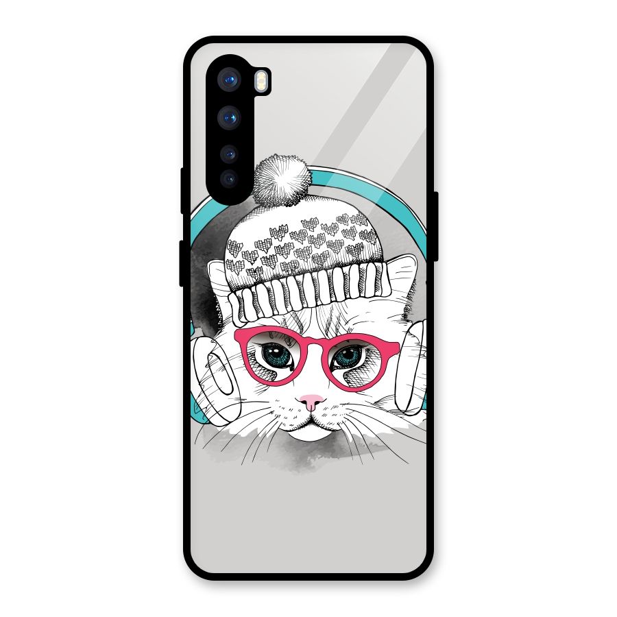 Cat Headphones Glass Back Case for OnePlus Nord