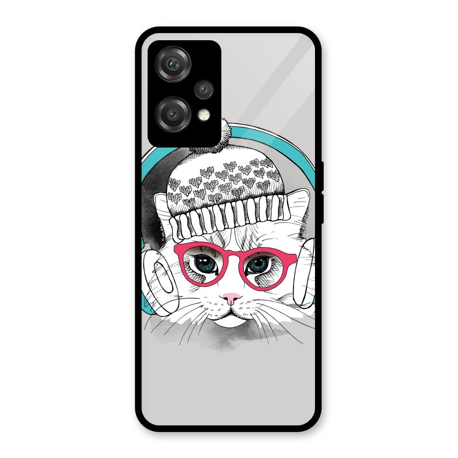 Cat Headphones Glass Back Case for OnePlus Nord CE 2 Lite 5G