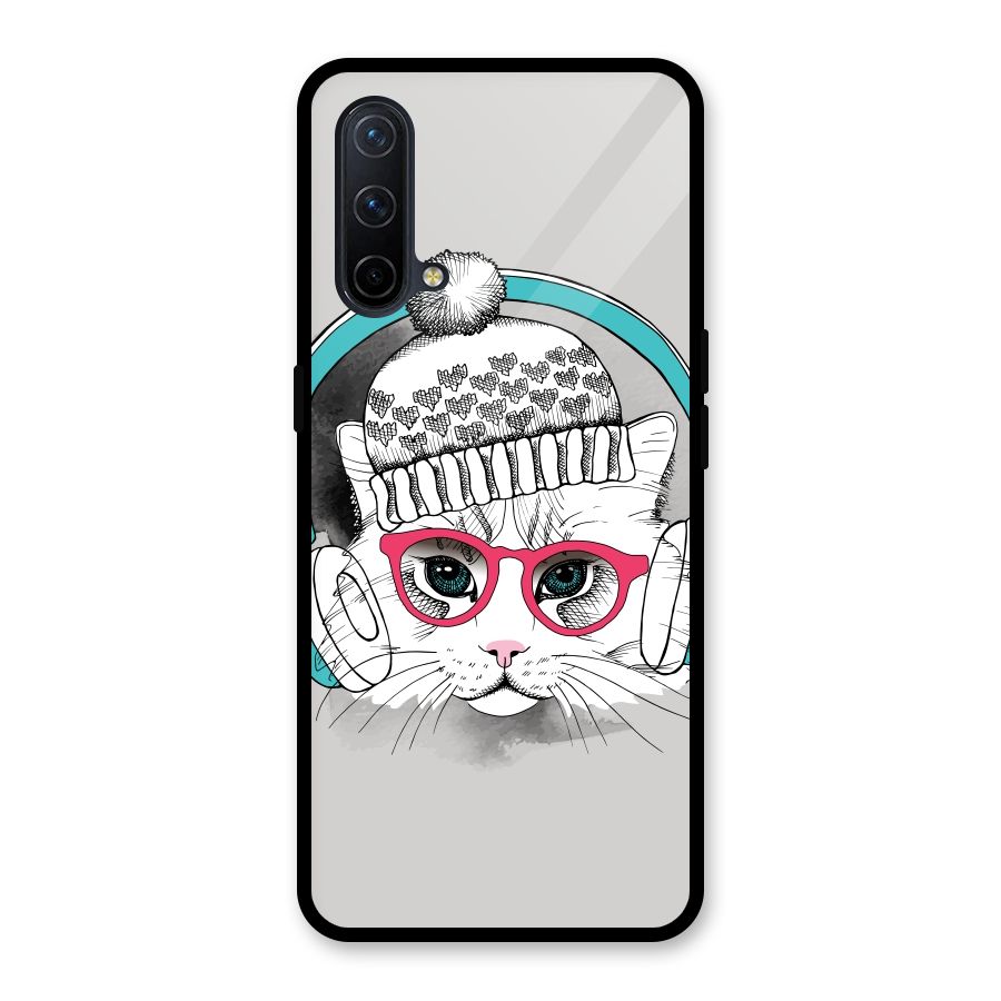 Cat Headphones Glass Back Case for OnePlus Nord CE 5G