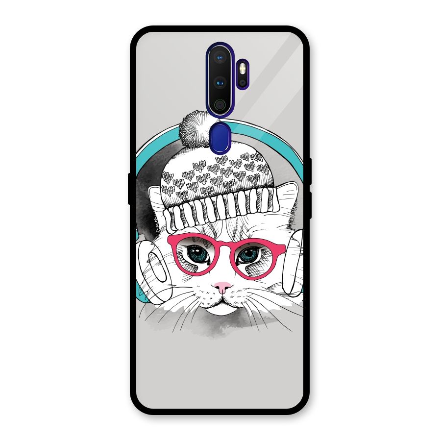 Cat Headphones Glass Back Case for Oppo A9 (2020)